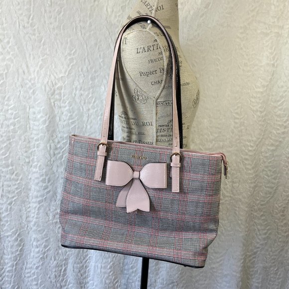 MOSISO  plaid Tote laptop bag carry all  houndstooth large Pink bow, stylish - Picture 6 of 14